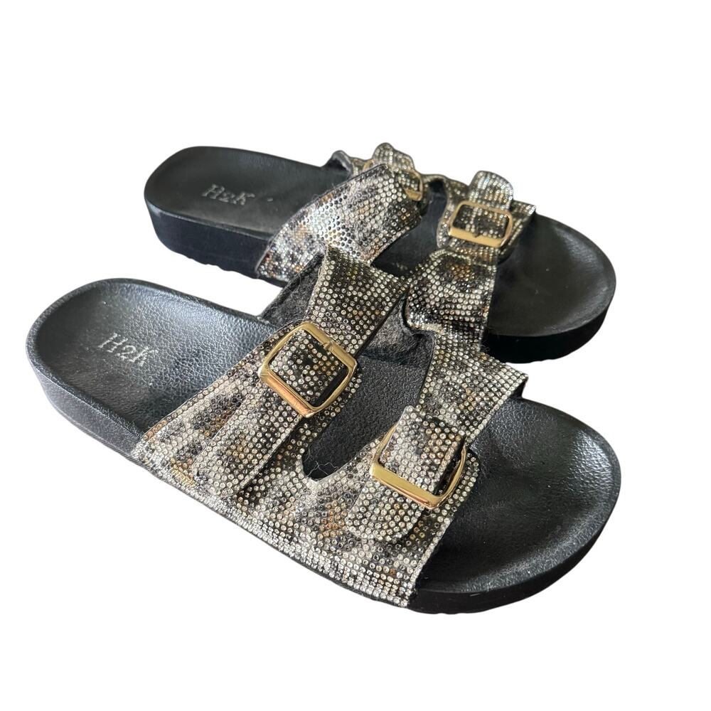 H2K Sandals with Rhinestone Leopard Straps